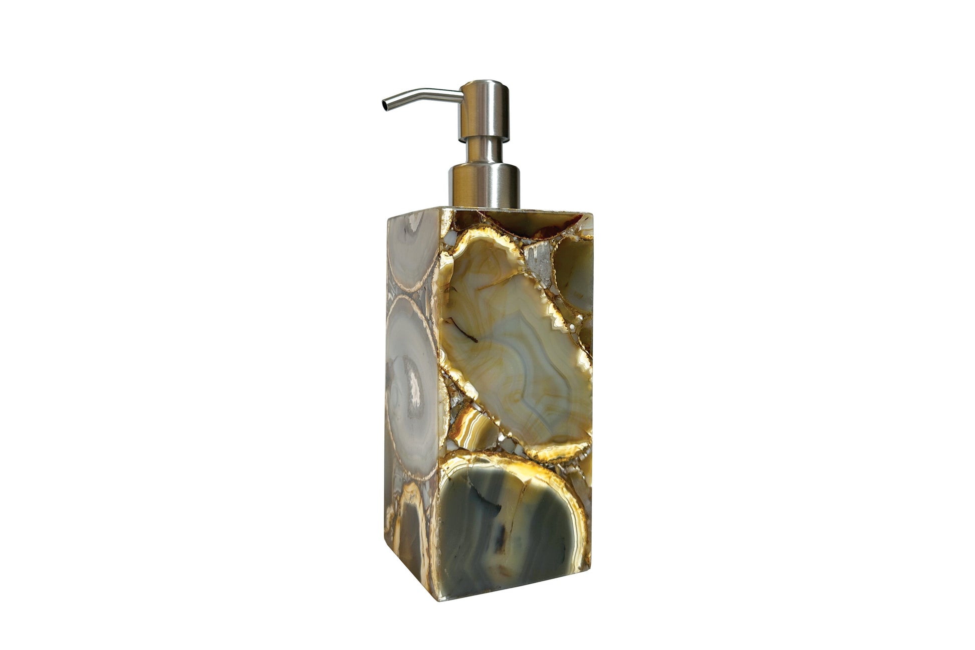 Natural Agate Lotion Pump with brushed silver top