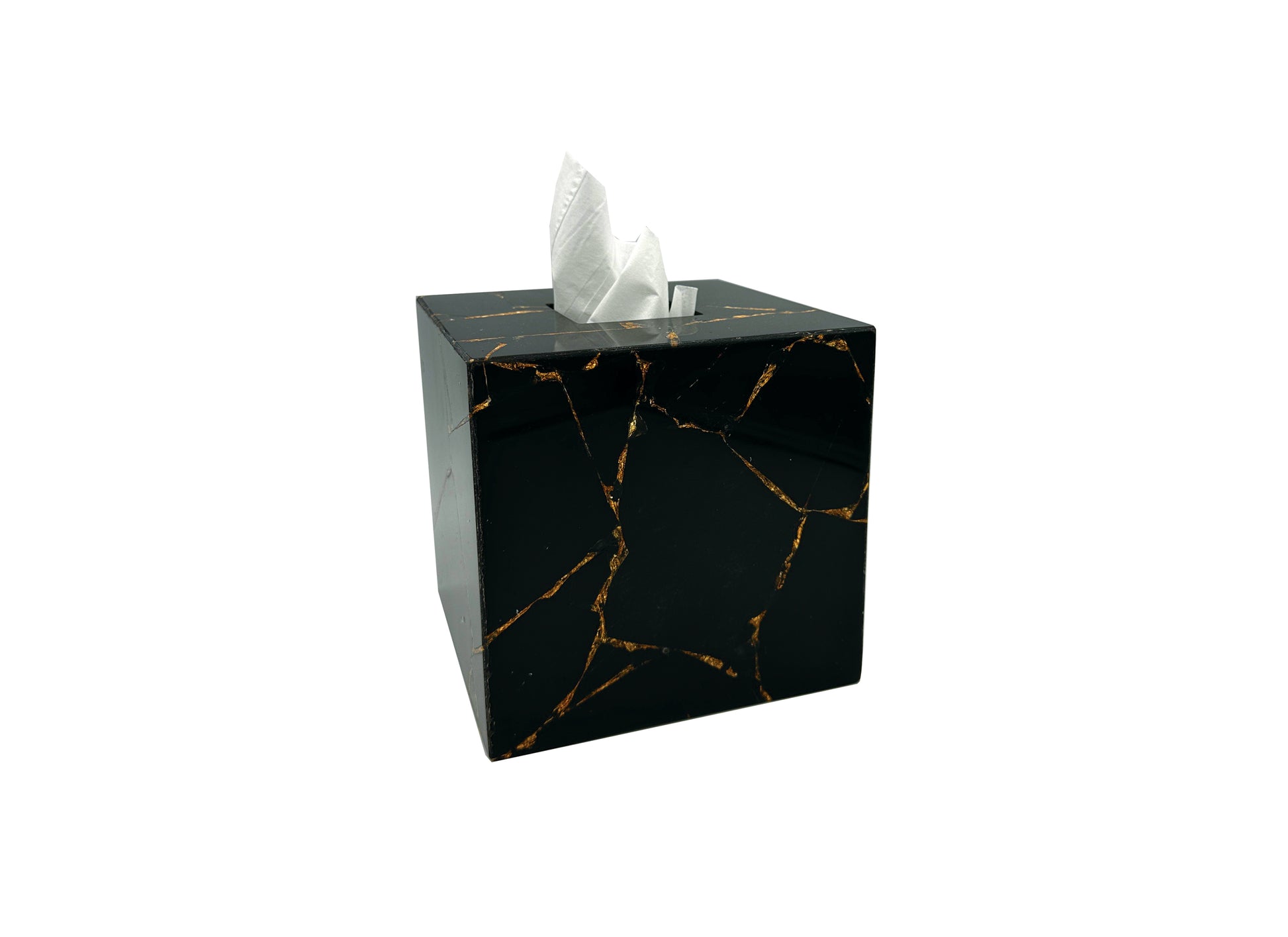 Black Obsidian with Gold Leaf Tissue Box Cover
