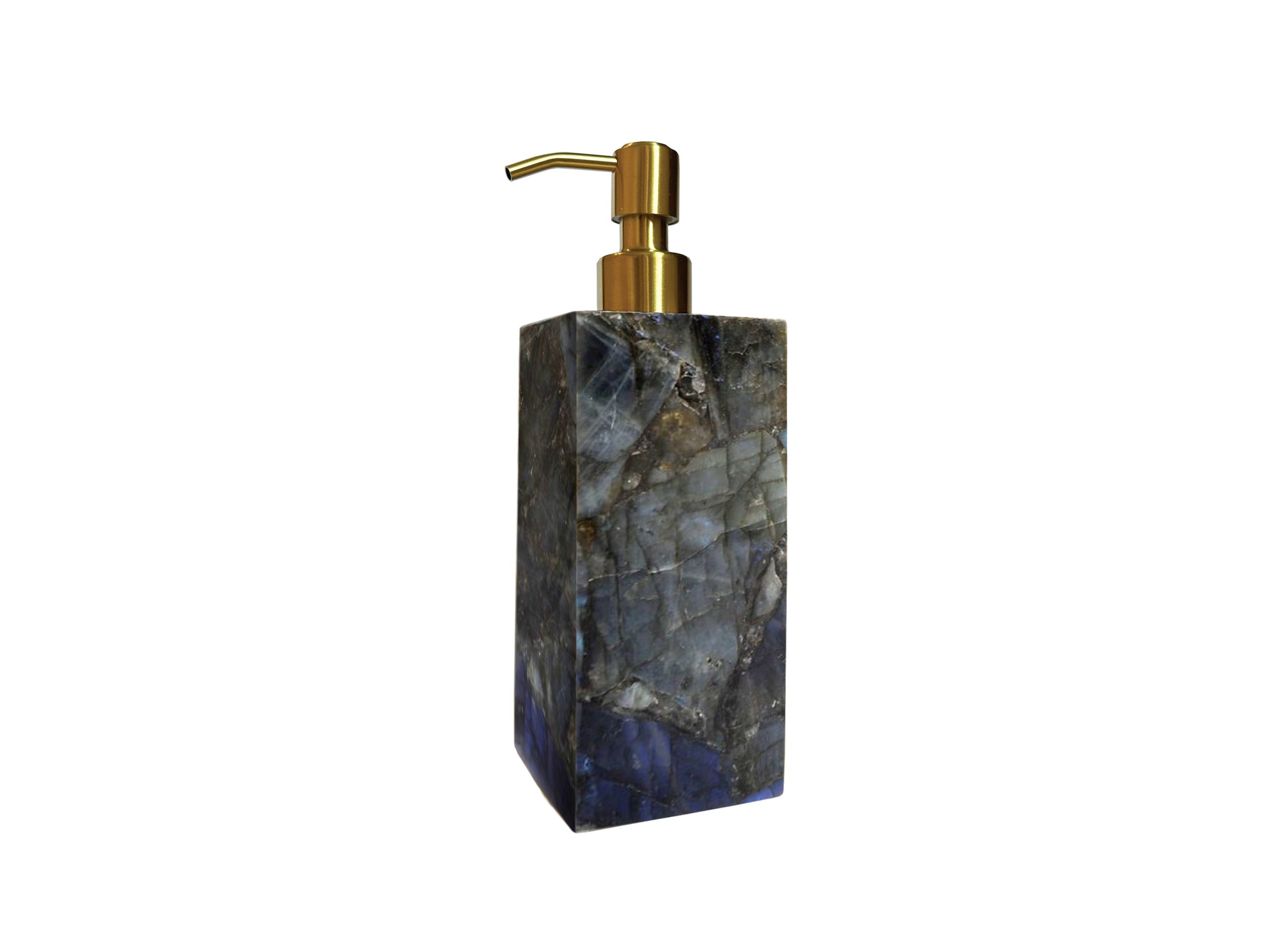Labradorite Lotion Dispenser Brushed Gold top