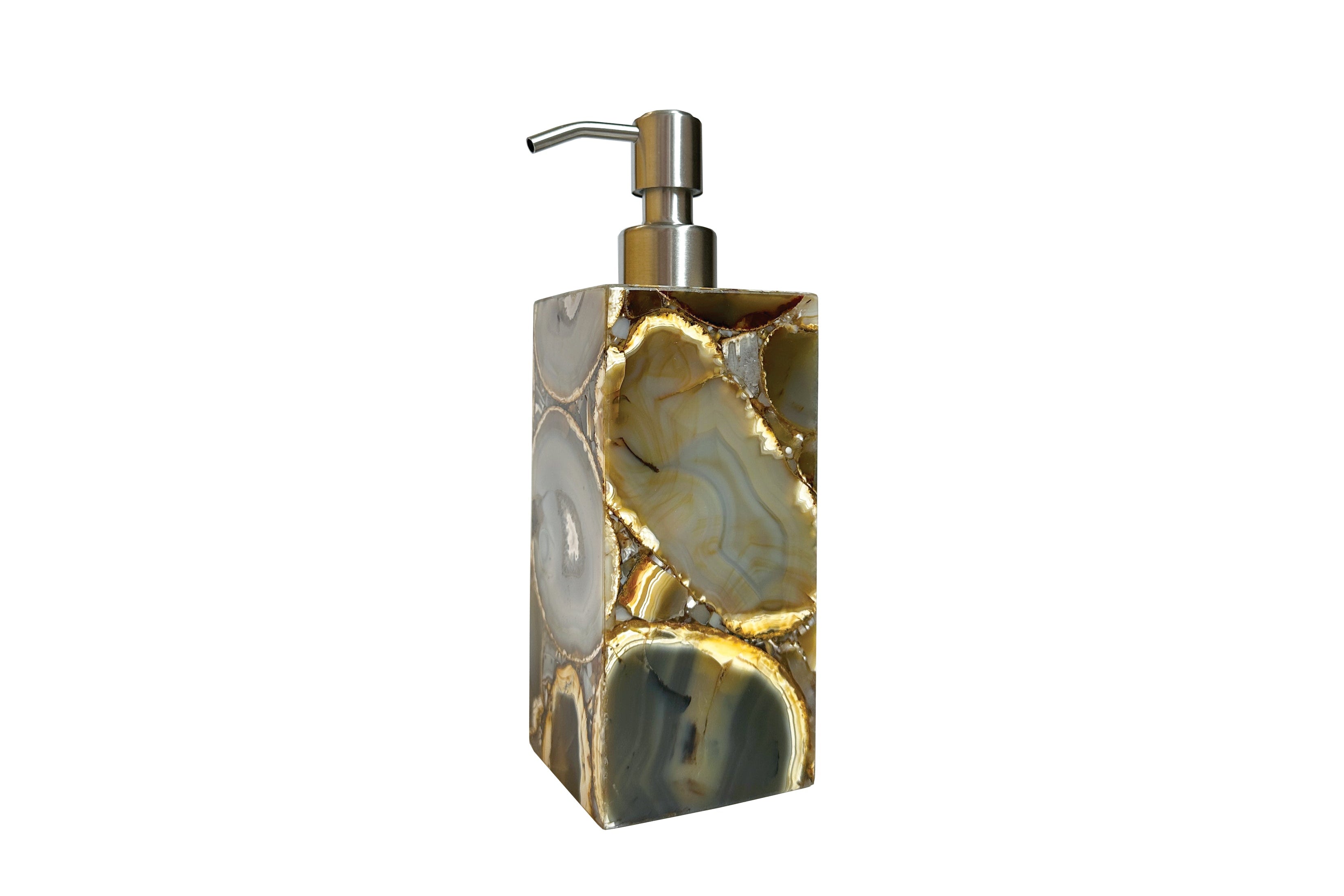 Natural Agate Lotion Pump with brushed silver top