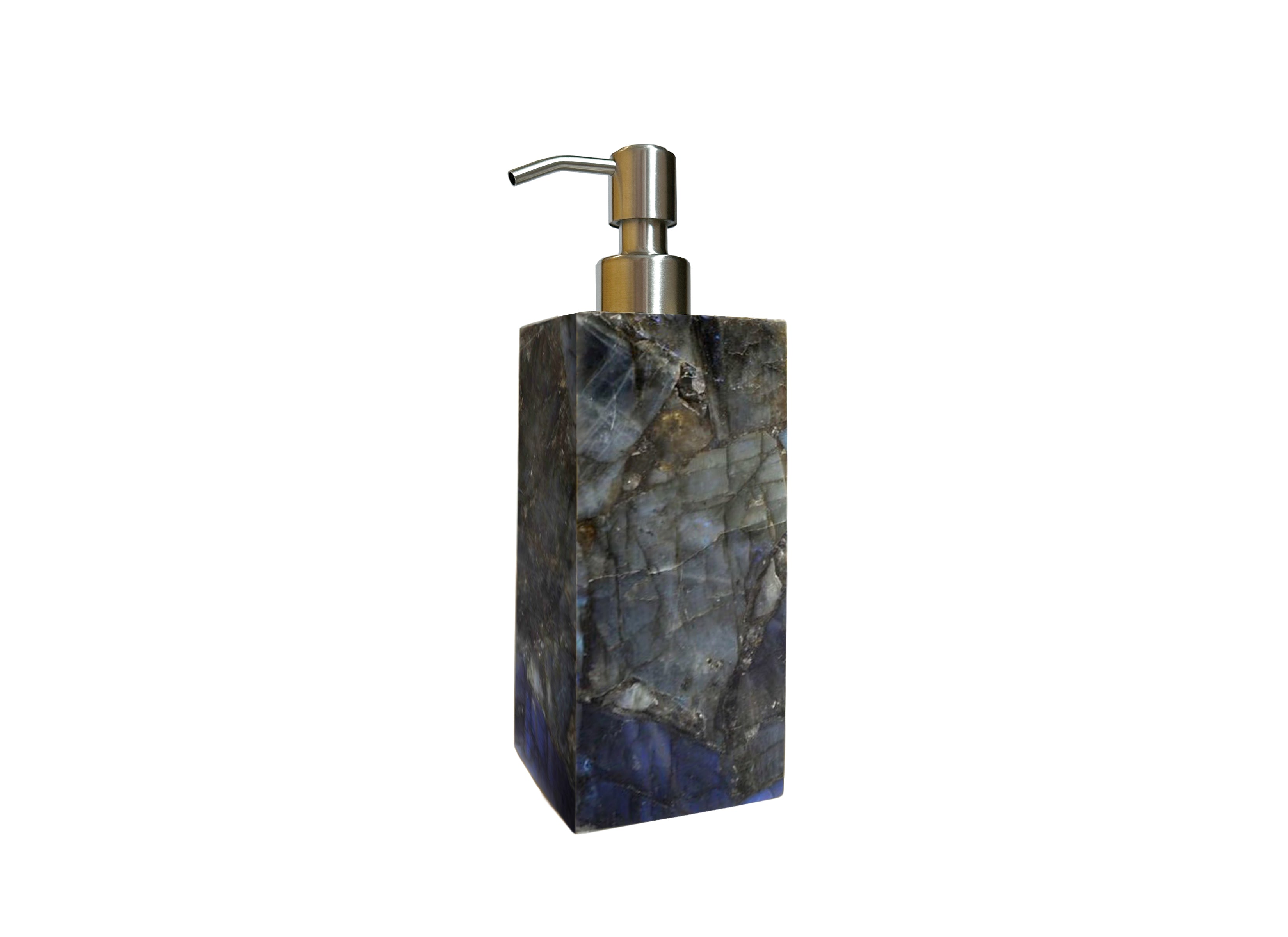 Labradorite Lotion Dispenser Brushed Silver top