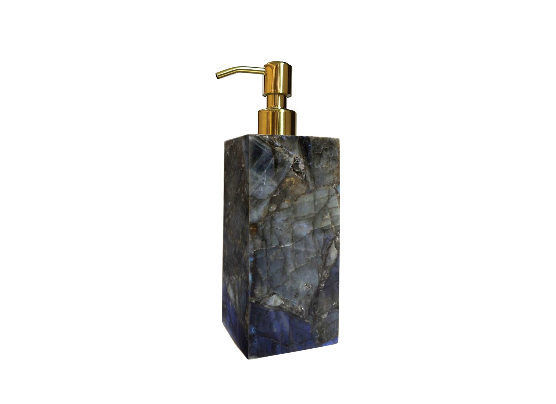 Labradorite Lotion Dispenser Polished Gold top