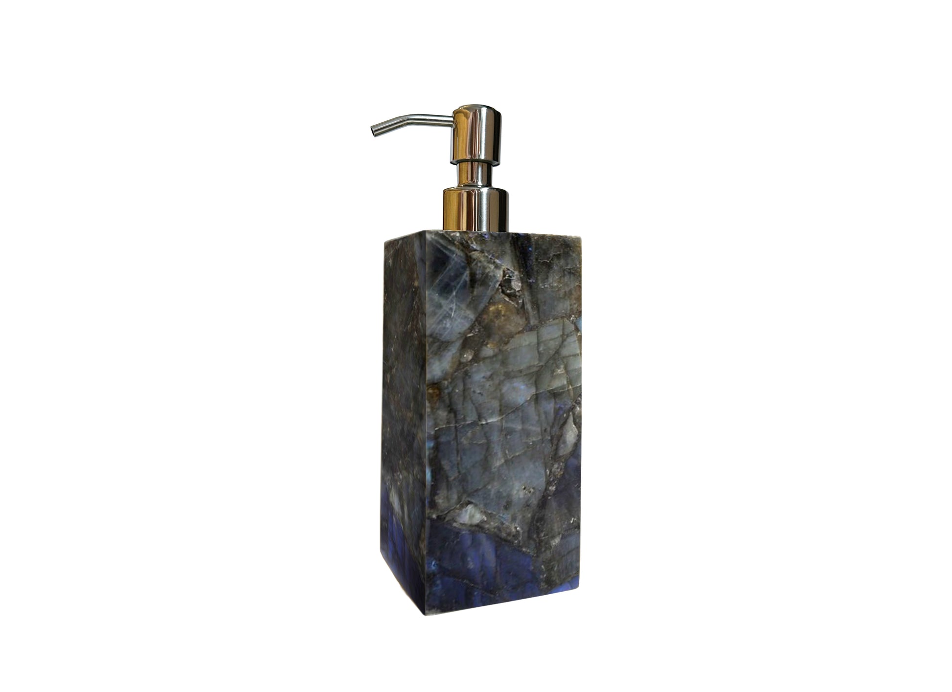 Labradorite Lotion Dispenser Polished Silver top