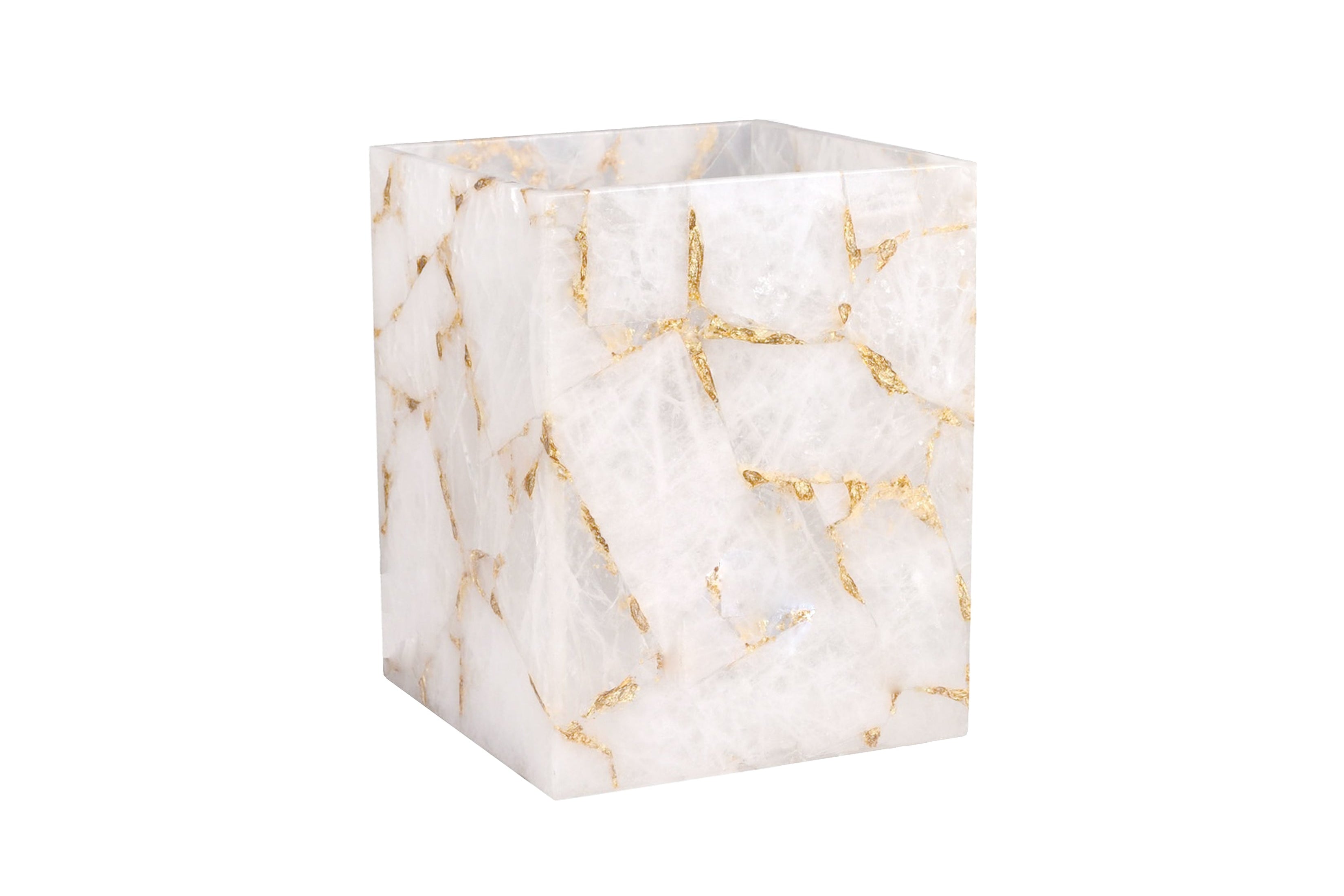 Rock Crystal with Gold foil Waste bin Taj gemstone wastebasket