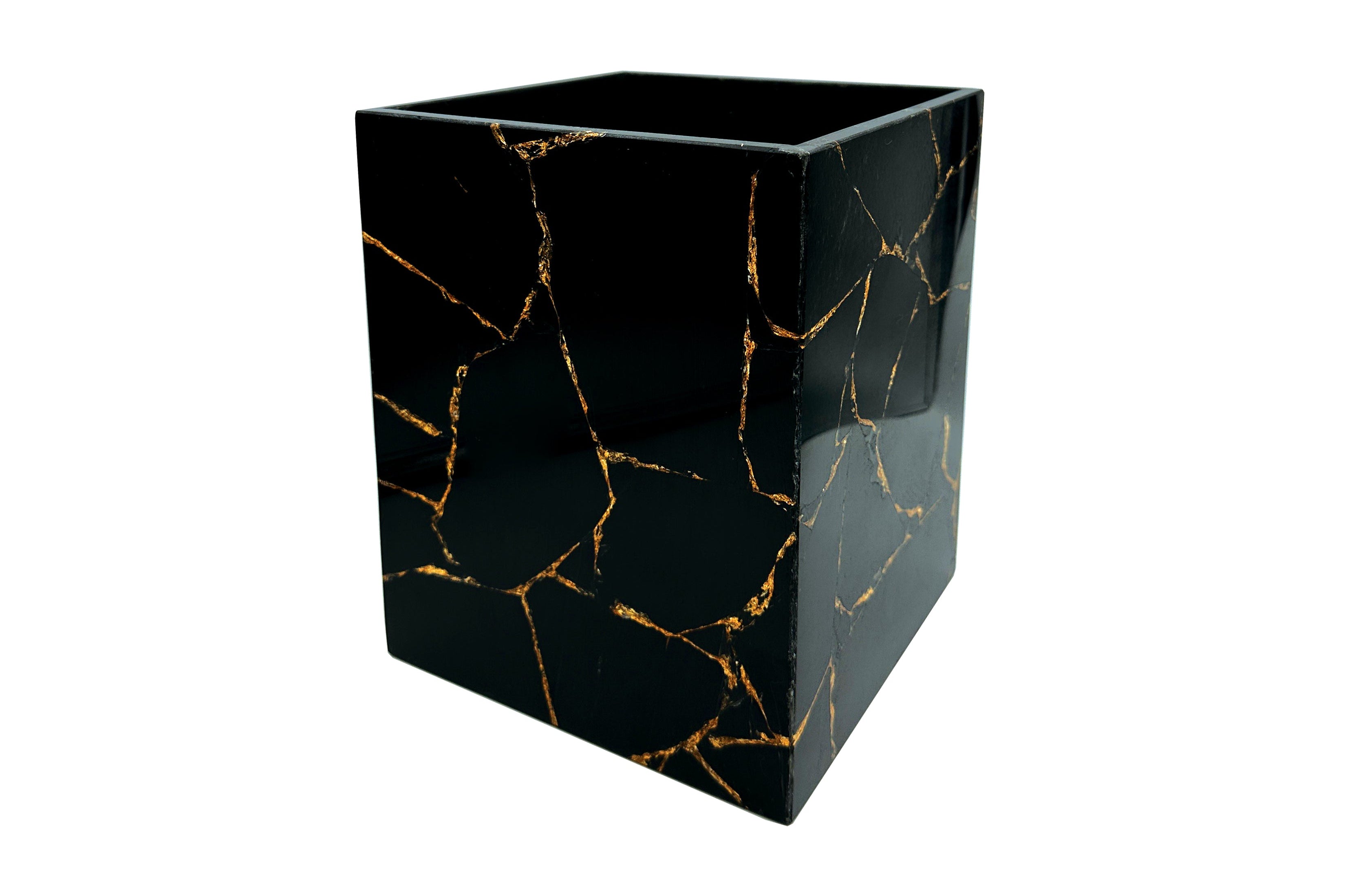 Black Obsidian with Gold Leaf Waste bin